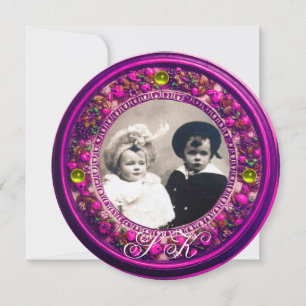 INVITATION FLORENTINE RENAISSANCE FLEUR,PÊCHE MONOGRAMME