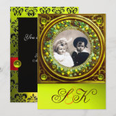INVITATION FLORENTINE RENAISSANCE FRUITS DAMAS MONOGRAMME (Devant / Derrière)