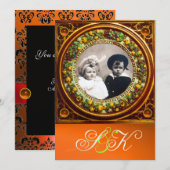 INVITATION FLORENTINE RENAISSANCE FRUITS DAMAS MONOGRAMME (Devant / Derrière)