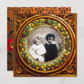 INVITATION FLORENTINE RENAISSANCE FRUITS NOIR ORANGE DAMAS (Devant / Derrière)