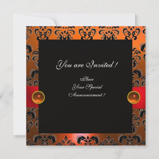 INVITATION FLORENTINE RENAISSANCE FRUITS ORANGE NOIR DAMAS (Dos)