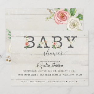 Invitation Flores blanches Baby shower fille