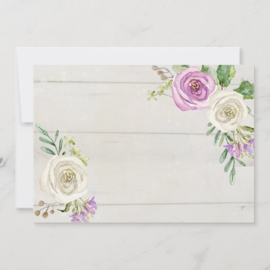 Invitation Flores blanches violettes en bois | Baby shower fi (Dos)