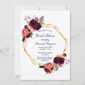 Invitation Flores bordeaux or géométrique boho nuptiale (Devant)