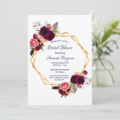 Invitation Flores bordeaux or géométrique boho nuptiale (Debout devant)