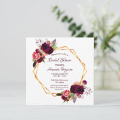 Invitation Flores bordeaux or géométrique boho nuptiale (Debout devant)