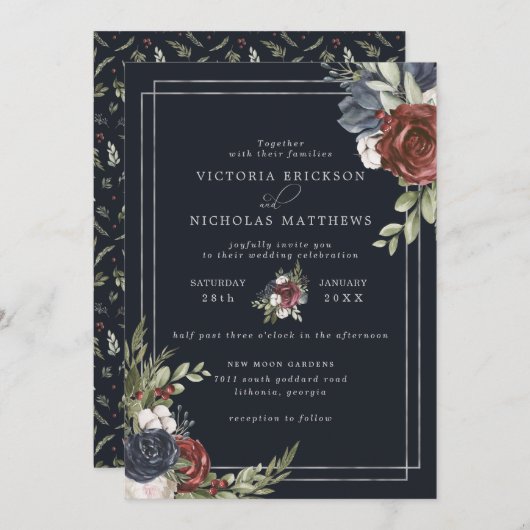 Invitation Flores congelées | Mariage botanique d'hiver (Devant / Derrière)