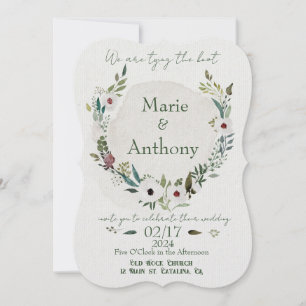 Invitation Flores d'aquarelle bleu et vin poussiéreux