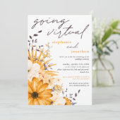Invitation Flores d'aquarelle gris jaune Mariage virtuel (Debout devant)
