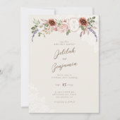 Invitation Flores d'aquarelle Mariage de la crête de monogram (Devant)