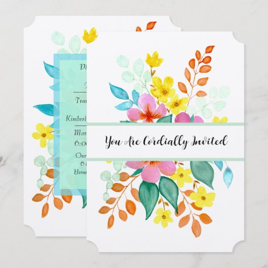 Invitation Flores d'aquarelle modernes aux couleurs vives (Devant / Derrière)