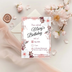 Invitation Flores d'aquarelle rousse Anniversaire