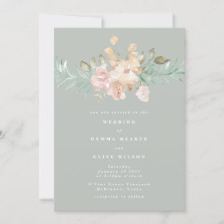 Invitation Flores d'aquarelle rustique sur Mariage vert Sage