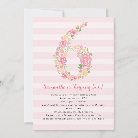 Invitation Flores d'aquarelle SIX 6e anniversaire (Devant)