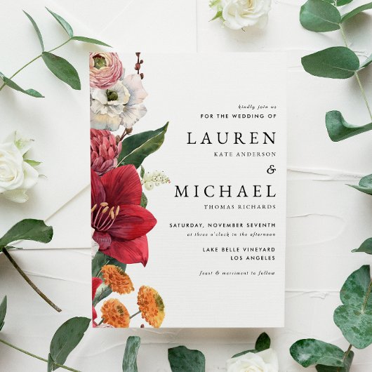 Invitation Flores d'automne avec Mariage de code QR Amaryllis