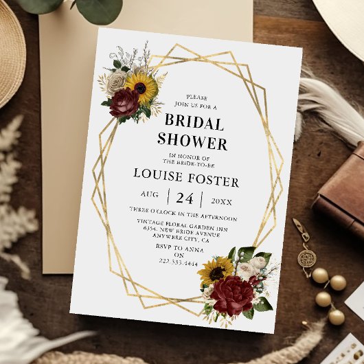 Invitation Flores d'automne et Fête des mariées de cadre géom