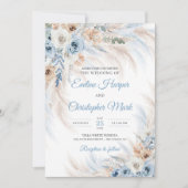 Invitation Flores de Boho bleu moderne rose pampas tropical (Devant)