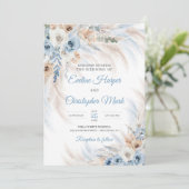 Invitation Flores de Boho bleu moderne rose pampas tropical (Debout devant)