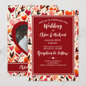 Invitation Flores de coeur rouge gras modernes (Devant / Derrière)
