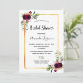 Invitation Flores de douche nuptiale boho bordeaux (Debout devant)