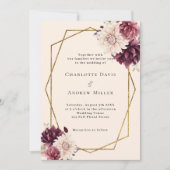 Invitation Flores d'ivoire beige bordeaux mariage géométrique (Devant)