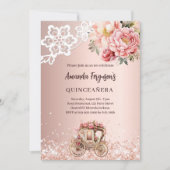 Invitation Flores d'or rose carrosserie en dentelle Quinceane (Devant)