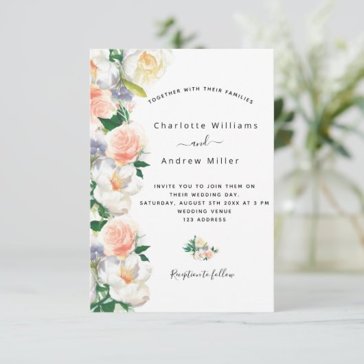 Invitation Flores d'or rose rose pâle mariage blanc (Debout devant)