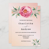 Invitation Flores d'or rose rose pâle parties scintillant mar (Devant / Derrière)