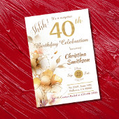 Invitation Flores dorées élégante surprise 40e anniversaire