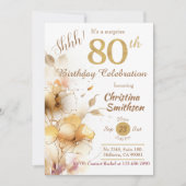Invitation Flores dorées élégante surprise 80e anniversaire (Devant)