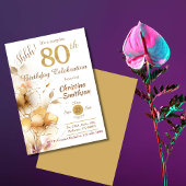 Invitation Flores dorées élégante surprise 80e anniversaire