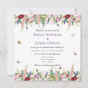 Invitation Flores et papillons rose moderne Mariage