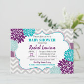Invitation Flores pourpres et turquoise Baby shower floral (Debout devant)