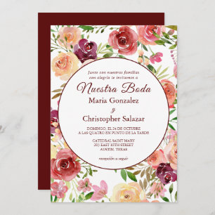 Invitation Flores Roja Nuestra Boda Elegante Mariage espagnol