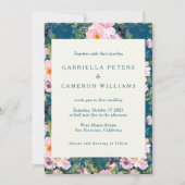 Invitation Flores romantiques vintages en Mariage bleu (Devant)
