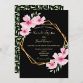 Invitation Flores rose noir or mariage géométrique (Devant / Derrière)