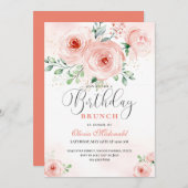 Invitation Flores rose pâle rose moderne Anniversaire (Devant / Derrière)