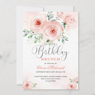 Invitation Flores rose pâle rose moderne Anniversaire