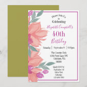 Invitation Flores roses Anniversaire personnalisé (Devant / Derrière)