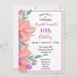 Invitation Flores roses Anniversaire personnalisé