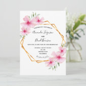 Invitation Flores roses blanc or mariage géométrique (Debout devant)