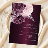 Invitation Flores roses bordeaux mariage de luxe