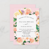 Invitation Flores roses rose mariage or (Devant / Derrière)