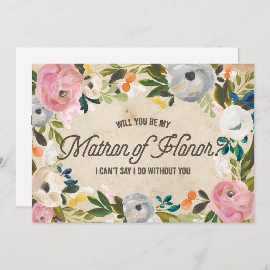 Invitation Flores vintages | Matron d'honneur (Devant / Derrière)