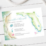 Invitation Florida Beach Wedding Aquarelle Illustré<br><div class="desc">Cette jolie invitation de mariage de plage de Floride comprend vos noms mis dans une typographie manuscrite stylisée en bleu turquoise avec des détails de l'événement dans une police classique de serif gris fusain sur un arrière - plan blanc immaculé avec une bordure latérale de mon originale aquarelle peinte à...</div>