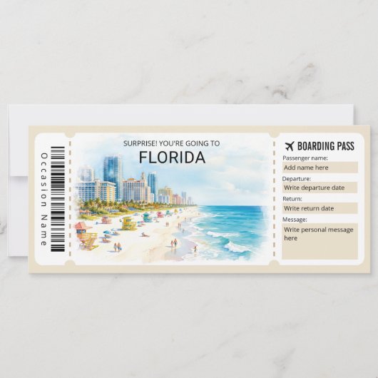 Invitation Florida Trip Boarding Pass Ticket (Devant)