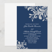 Invitation florissante - bleu et argent (Devant / Derrière)