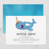 Invitation Flotte de la piscine Narwhal Anniversaire Pool Par (Devant / Derrière)
