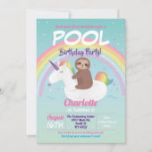 Invitation Flotte de la Sloth Rainbow Pool Party Anniversaire (Devant)