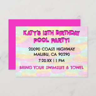 Invitation Flottes colorées 13ème anniversaire Pool Party